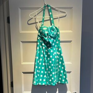 Teal Polka Dot Halter Dress